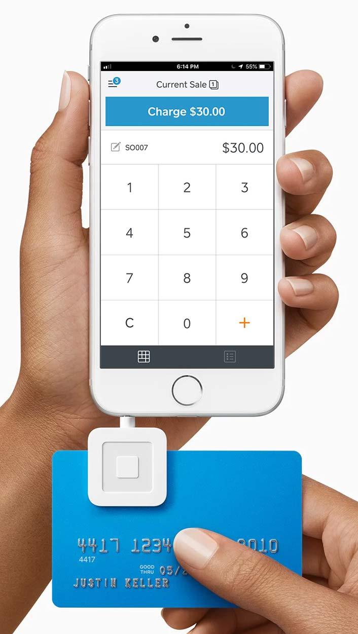 Cellphone connected to Square Reader