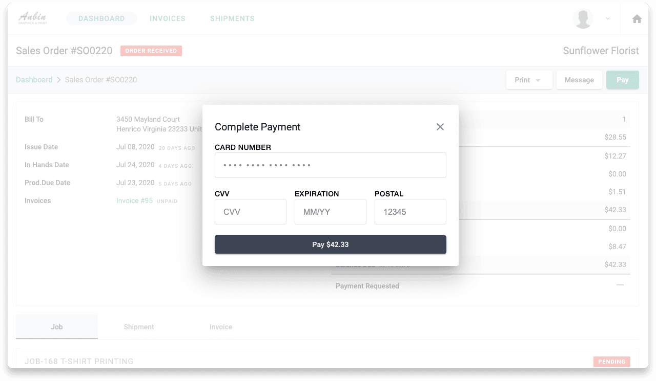 Screenshot of the online payment collection feature in the application