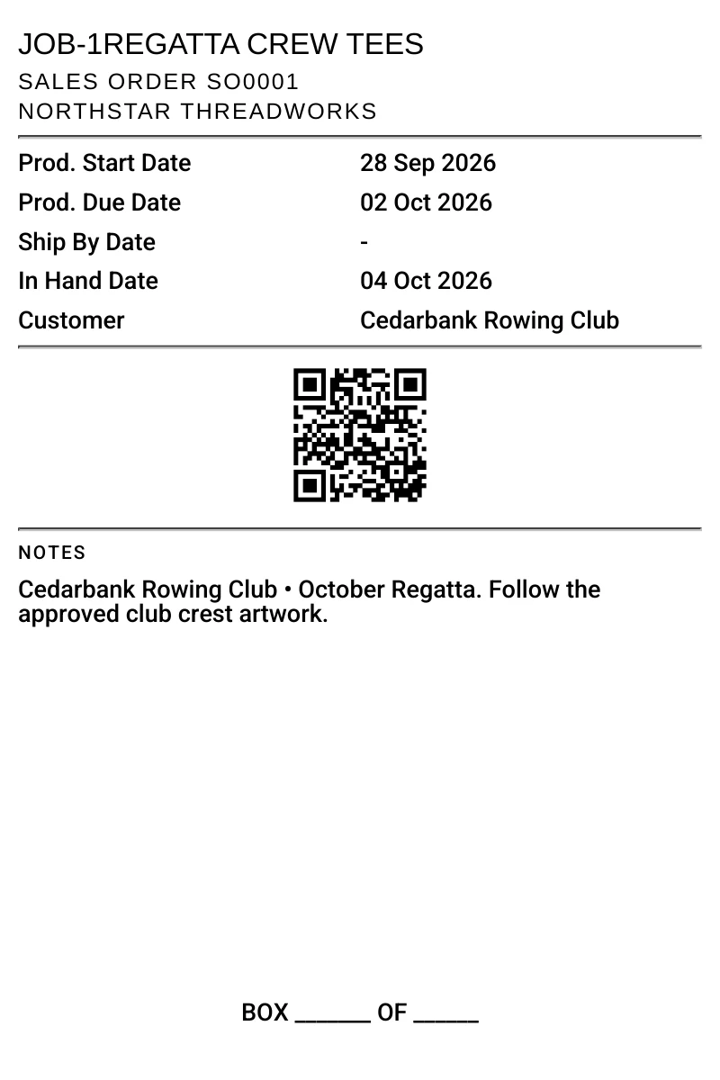 The job's label, with its QR code