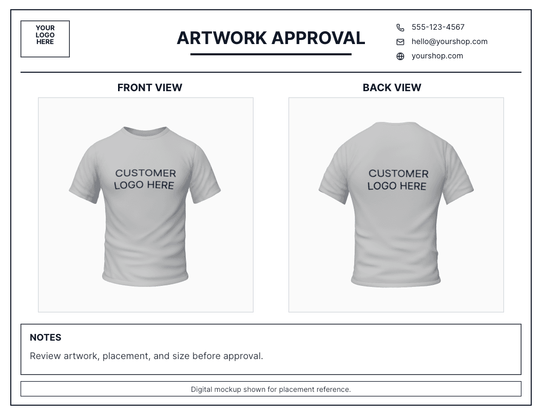 YoPrint Mockup Template Gallery 3D tee front and back approval starter preview.