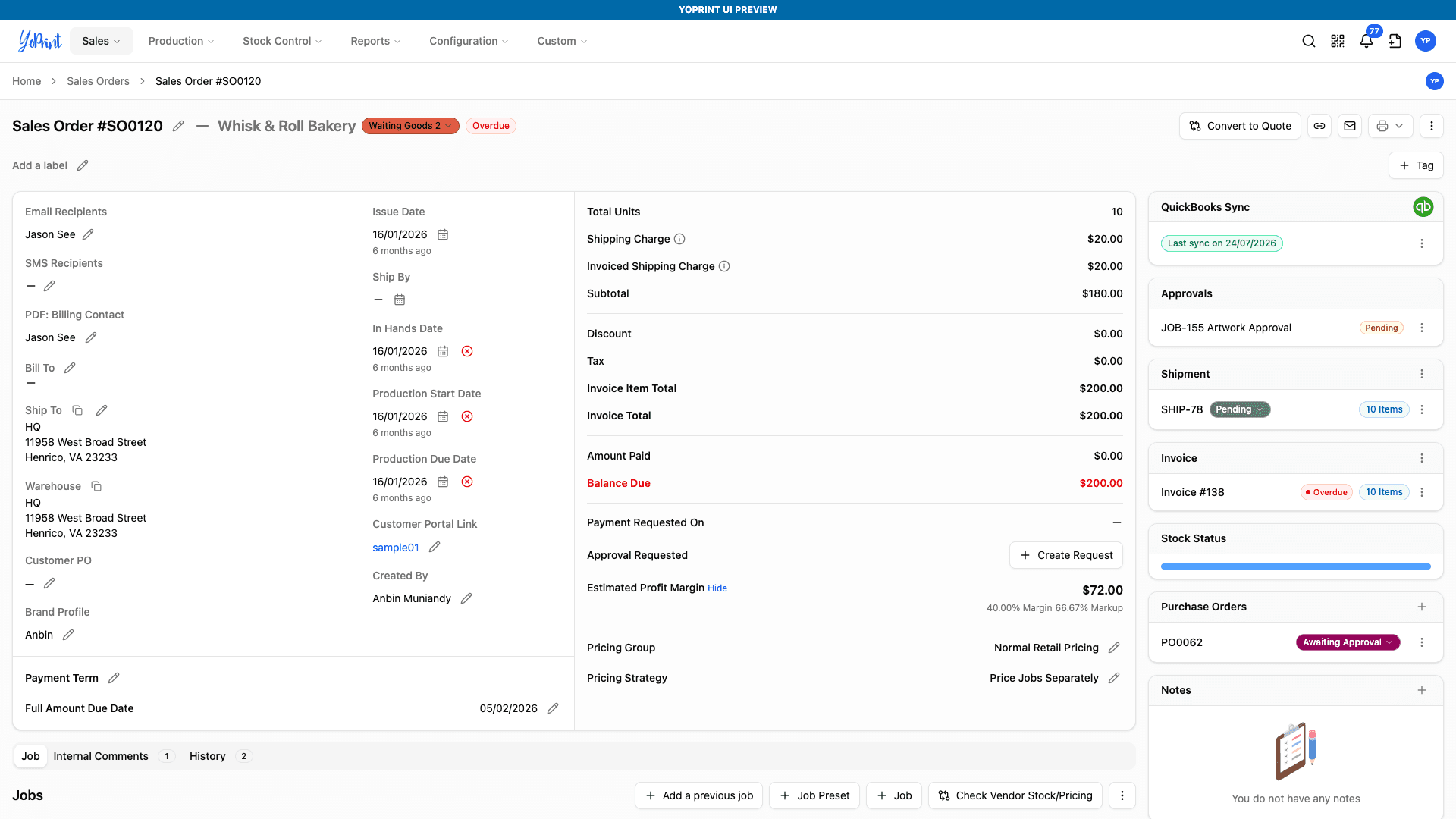 The new light-mode sales-order detail page, showing a denser and calmer version of the same workspace.