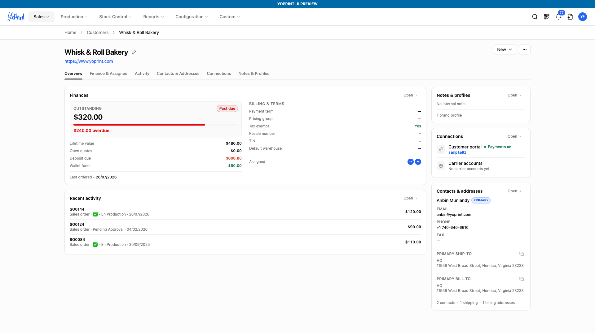 The updated YoPrint customer Overview in light mode.